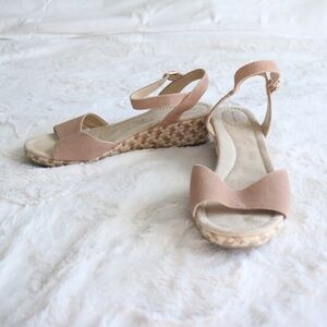 Lands' End Dusty Pink Suede Ankle Strap Wedge Heel Shoes
